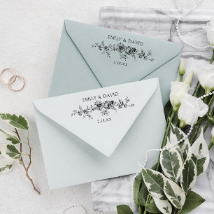 Gepersonaliseerd Elegant gegraveerd Blauwe Bloem Rubberstempel