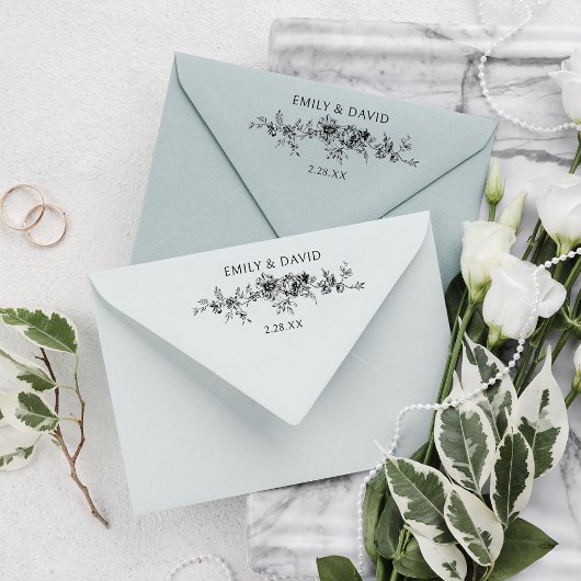 Gepersonaliseerd Elegant gegraveerd Blauwe Bloem Rubberstempel