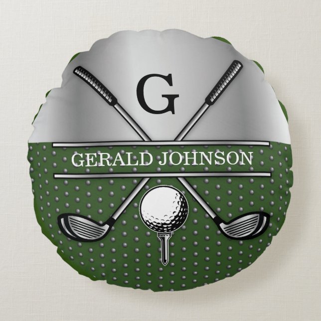 Gepersonaliseerd Elegant Golf Monogram Logo Rond Kussen (Voorkant)