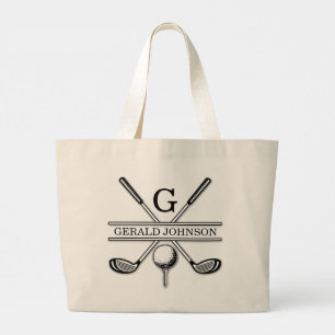 Gepersonaliseerd Elegant Golf Monogram Ontwerp Grote Tote Bag