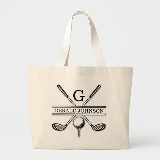Gepersonaliseerd Elegant Golf Monogram Ontwerp Grote Tote Bag (Voorkant)