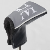 Gepersonaliseerd Elegant Grijs Monogram en Naam Golfheadcover (3/4 voorkant)
