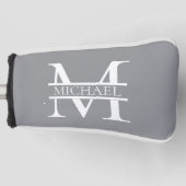 Gepersonaliseerd Elegant Grijs Monogram en Naam Golfheadcover (Voorkant)