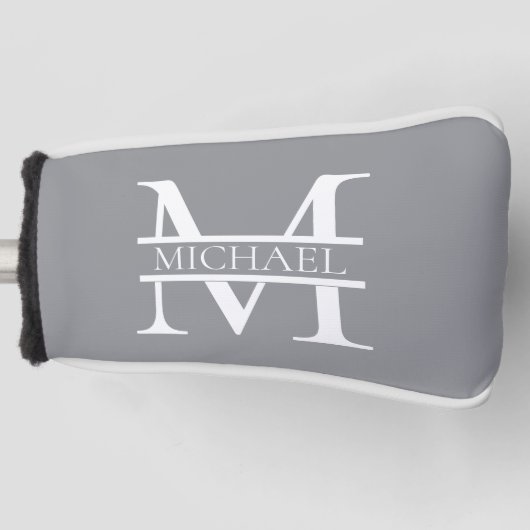 Gepersonaliseerd Elegant Grijs Monogram en Naam Golfheadcover (Voorkant)