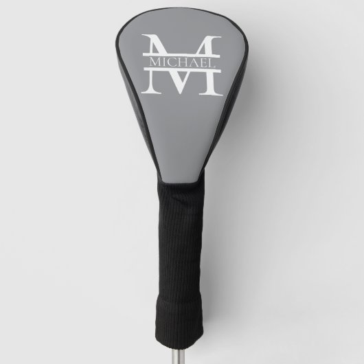 Gepersonaliseerd Elegant Grijs Monogram en Naam Golfheadcover (Voorkant)