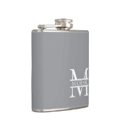Gepersonaliseerd Elegant Grijs Monogram en Naam Heupfles (Rechts)