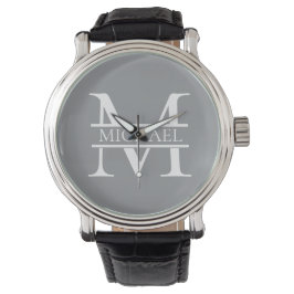 Gepersonaliseerd Elegant Grijs Monogram en Naam Horloge