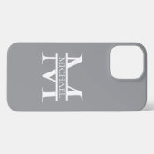 Gepersonaliseerd Elegant Grijs Monogram en Naam iPhone Hoesje (Achterkant horizontaal)