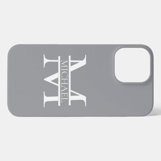 Gepersonaliseerd Elegant Grijs Monogram en Naam iPhone Hoesje (Achterkant horizontaal)