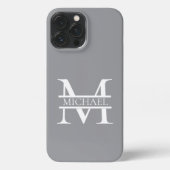 Gepersonaliseerd Elegant Grijs Monogram en Naam iPhone Hoesje (Achterkant)