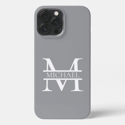 Gepersonaliseerd Elegant Grijs Monogram en Naam iPhone Hoesje (Achterkant)