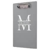 Gepersonaliseerd Elegant Grijs Monogram en Naam Klembord (Links)