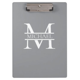 Gepersonaliseerd Elegant Grijs Monogram en Naam Klembord