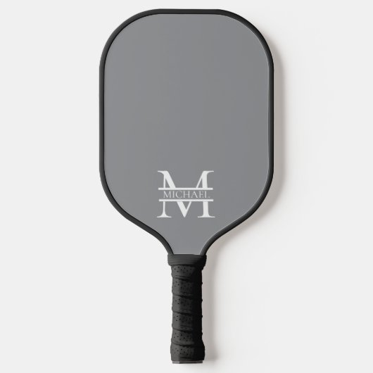 Gepersonaliseerd Elegant Grijs Monogram en Naam Pickleball Paddle (Voorkant)