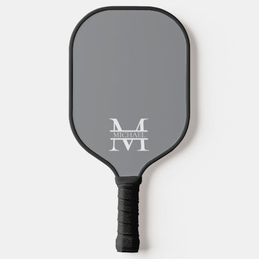 Gepersonaliseerd Elegant Grijs Monogram en Naam Pickleball Paddle (Achterkant)