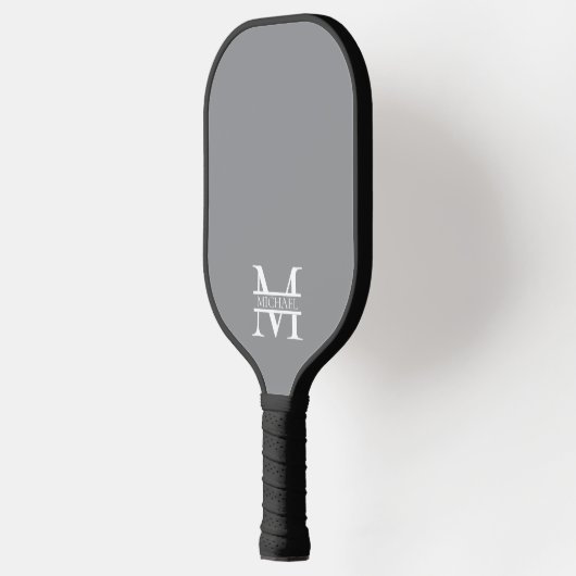 Gepersonaliseerd Elegant Grijs Monogram en Naam Pickleball Paddle (Links)