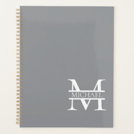 Gepersonaliseerd Elegant Grijs Monogram en Naam Planner