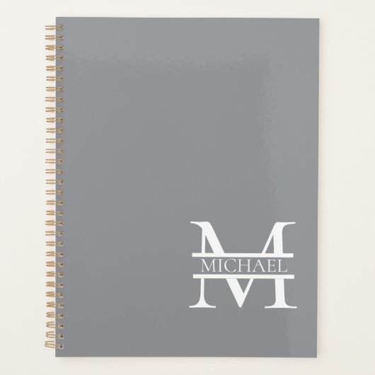 Gepersonaliseerd Elegant Grijs Monogram en Naam Planner (Voorkant)