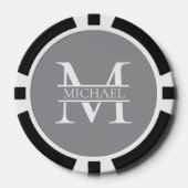 Gepersonaliseerd Elegant Grijs Monogram en Naam Poker Chips (Voorkant)