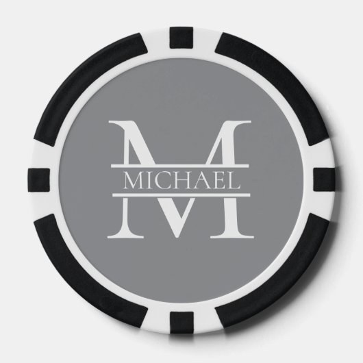 Gepersonaliseerd Elegant Grijs Monogram en Naam Poker Chips (Voorkant)