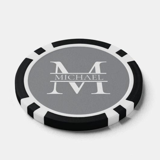 Gepersonaliseerd Elegant Grijs Monogram en Naam Poker Chips (Enkel)