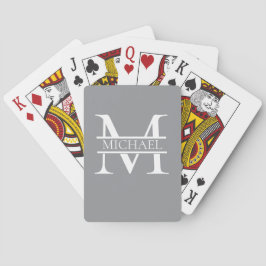 Gepersonaliseerd Elegant Grijs Monogram en Naam Pokerkaarten