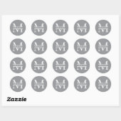 Gepersonaliseerd Elegant Grijs Monogram en Naam Ronde Sticker (Vel)