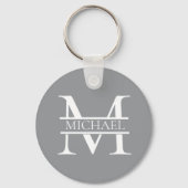 Gepersonaliseerd Elegant Grijs Monogram en Naam Sleutelhanger (Voorkant)
