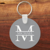 Gepersonaliseerd Elegant Grijs Monogram en Naam Sleutelhanger (Achterkant)