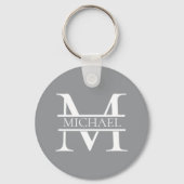 Gepersonaliseerd Elegant Grijs Monogram en Naam Sleutelhanger (Achterkant)