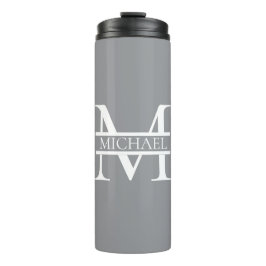 Gepersonaliseerd Elegant Grijs Monogram en Naam Thermosbeker