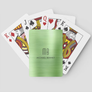 Gepersonaliseerd Elegant Groen Monogram Pokerkaarten