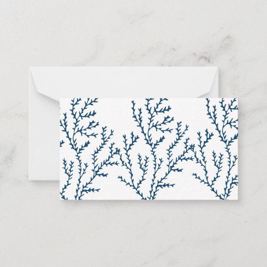 Gepersonaliseerd, elegant Indigo Blue Coral Patter Notitiekaartje (Achterkant)