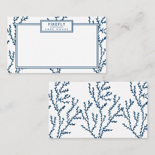 Gepersonaliseerd, elegant Indigo Blue Coral Patter Notitiekaartje (Voorkant / Achterkant)