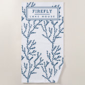 Gepersonaliseerd, elegant Indigo Blue Coral Patter Strandlaken (Voorkant)
