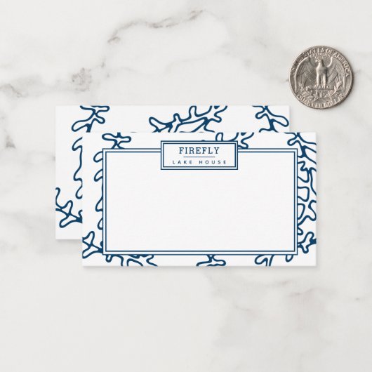 Gepersonaliseerd, elegant Indigo Blue Seaweed Patt Notitiekaartje (Voorkant / Achterkant in situ)