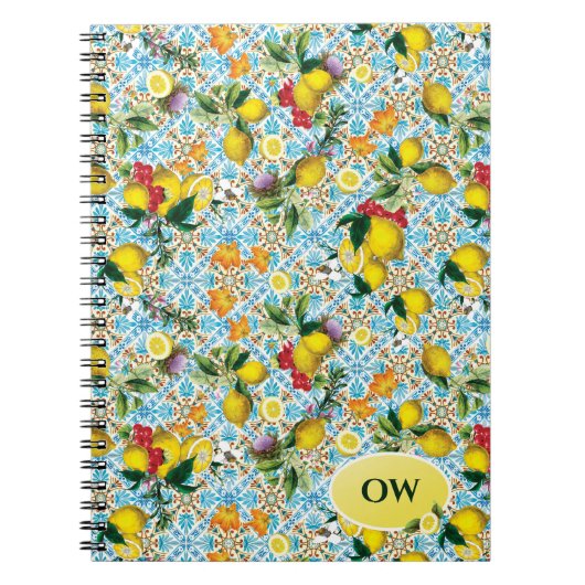 Gepersonaliseerd Elegant Lemon Monogram Notitieboek (Voorkant)