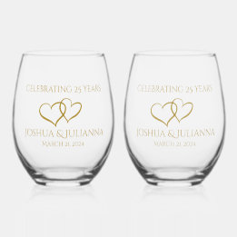 Gepersonaliseerd Elegant Modern 25th Jubileum Gift Wijnglas Zonder Voet