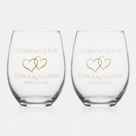 Gepersonaliseerd Elegant Modern 25th Jubileum Gift Wijnglas Zonder Voet