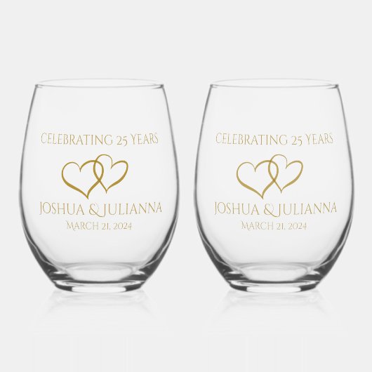 Gepersonaliseerd Elegant Modern 25th Jubileum Gift Wijnglas Zonder Voet (Voorkant)