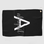Gepersonaliseerd Elegant Modern Monogram Naam Zwar Golfhanddoek (Horizontaal)