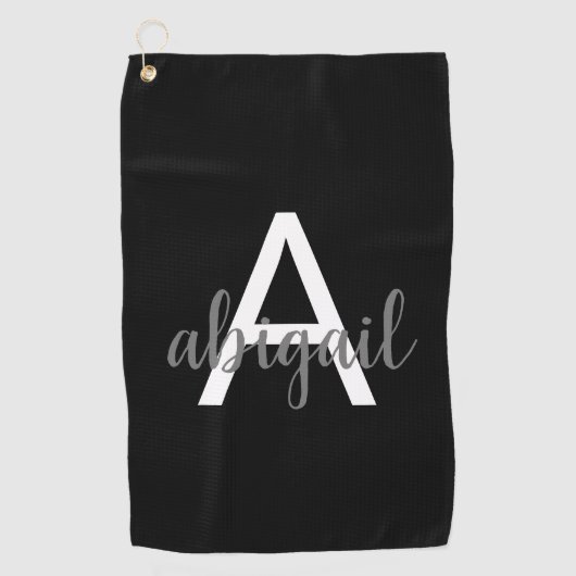 Gepersonaliseerd Elegant Modern Monogram Naam Zwar Golfhanddoek (Voorkant)