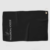 Gepersonaliseerd Elegant Modern Monogram Name Blac Golfhanddoek (Horizontaal)