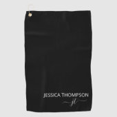 Gepersonaliseerd Elegant Modern Monogram Name Blac Golfhanddoek (Voorkant)