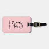 Gepersonaliseerd Elegant Monogram Blush Roze Bagagelabel (Voorkant horizontaal)