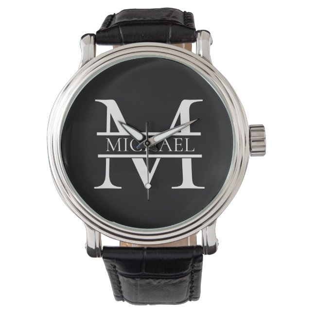 Gepersonaliseerd Elegant Monogram en Naam Horloge (Voorkant)