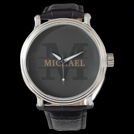Gepersonaliseerd Elegant Monogram en Naam Horloge