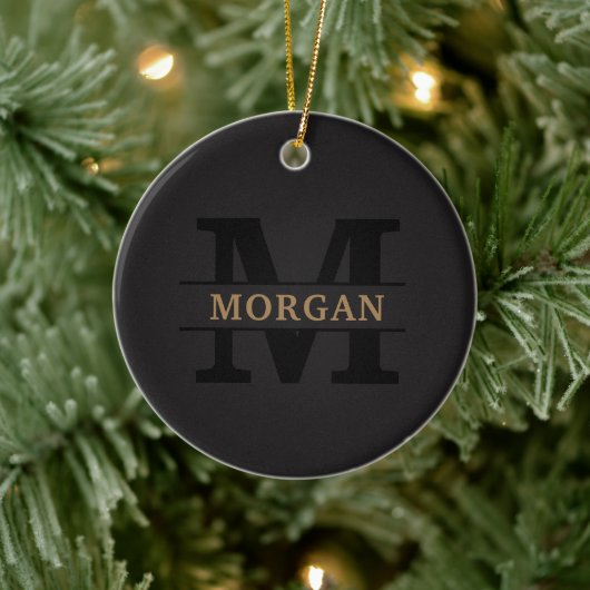 Gepersonaliseerd Elegant Monogram en Naam Keramisch Ornament (Boom)