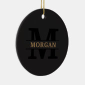 Gepersonaliseerd Elegant Monogram en Naam Keramisch Ornament (Rechts)