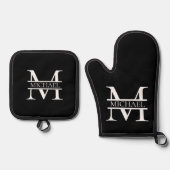 Gepersonaliseerd Elegant Monogram en Naam Ovenwant & Pannenlap Set (Voorkant)